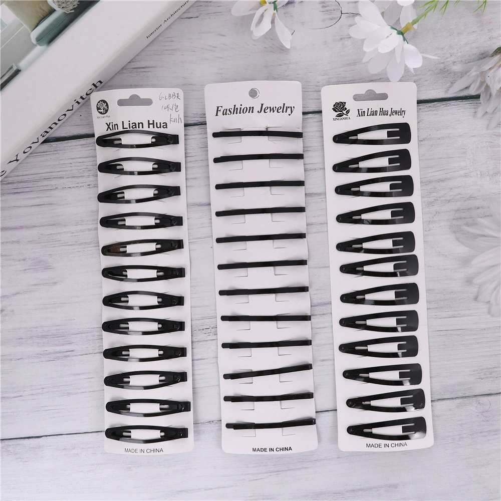 12 черных заколок BB в упаковке, глянцевые корейские заколки для волос, заколки-капли, шпильки, аксессуары, хит продаж на уличных киосках