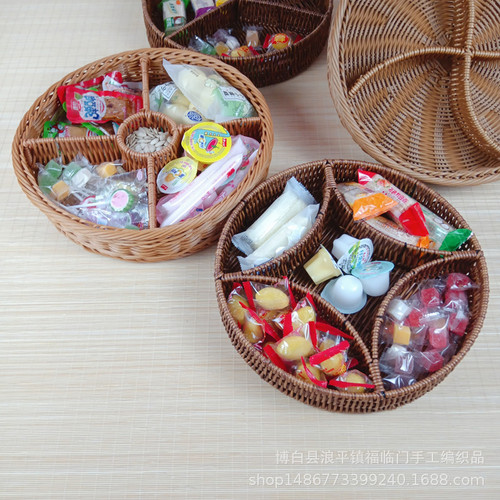 Living room home imitation rattan hand-woven storage basket candy snacks snack tray fruit basket tray wholesale