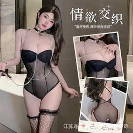 三生吟情趣内衣性感小胸聚拢免脱连体衣制服诱惑纯欲睡衣套装8329
