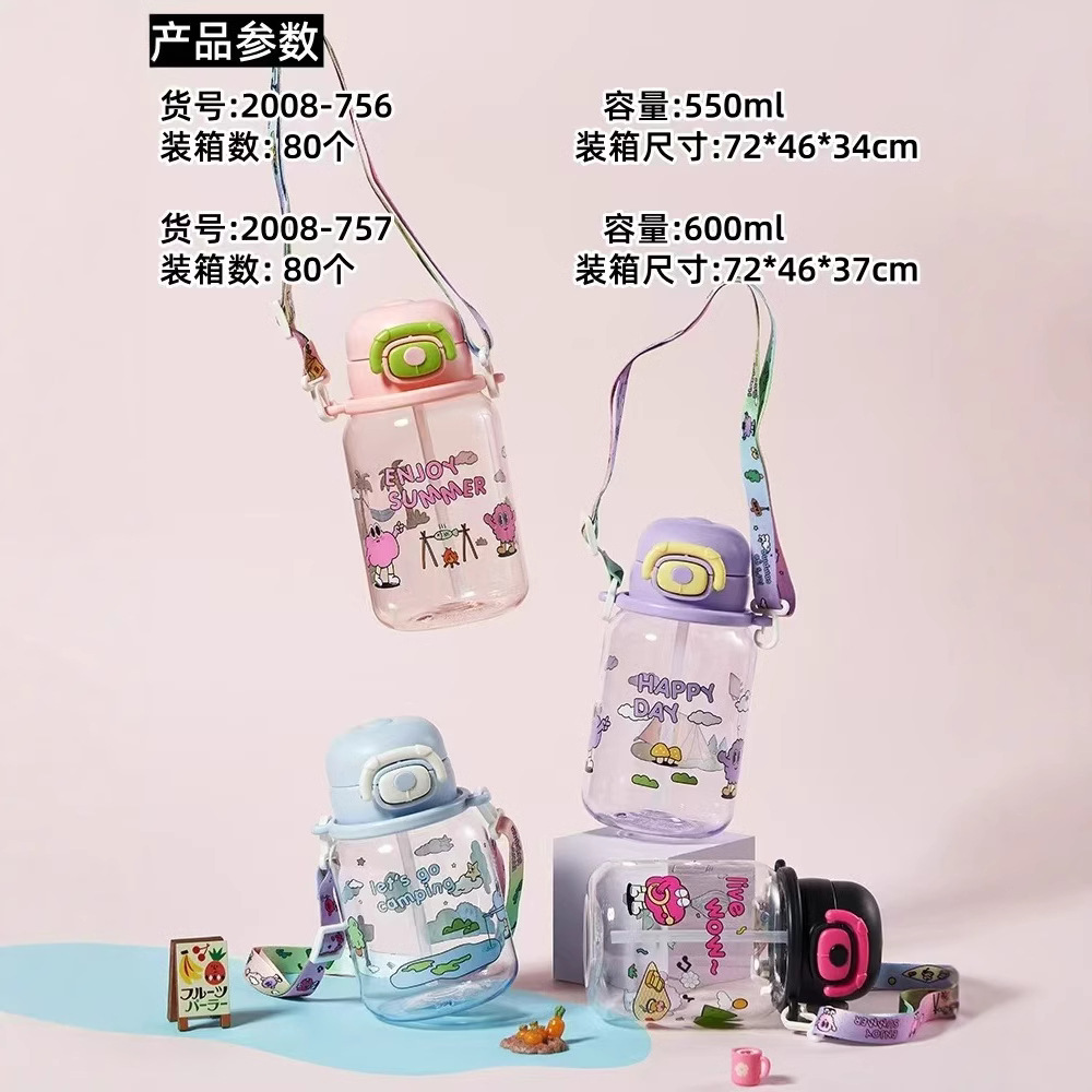 Jinshi nueva taza de agua de dibujos animados para niños 600ml capacidad taza de paja portátil portable taza de botella de agua fábrica al por mayor