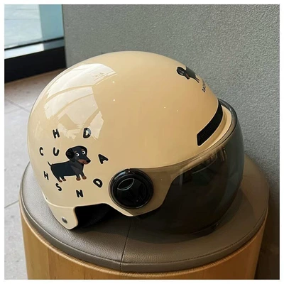 Little Black Dog New National Standard C Electric Vehicle Helmet Cute and Versatile Safety Helmet for Women, Breathable and Sun-Protective Motorcycle Hat, Trendy (Motosiklet kaskı (dəbilqə)) - one-size-fits-all-khaki-brown-short-glasses