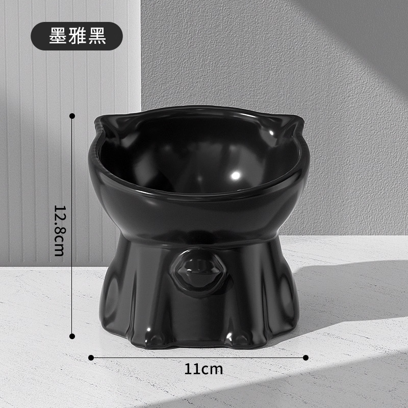猫碗陶瓷猫食盆高脚斜口护颈防黑下巴猫咪饭碗防打翻宠物狗喝水碗|undefined