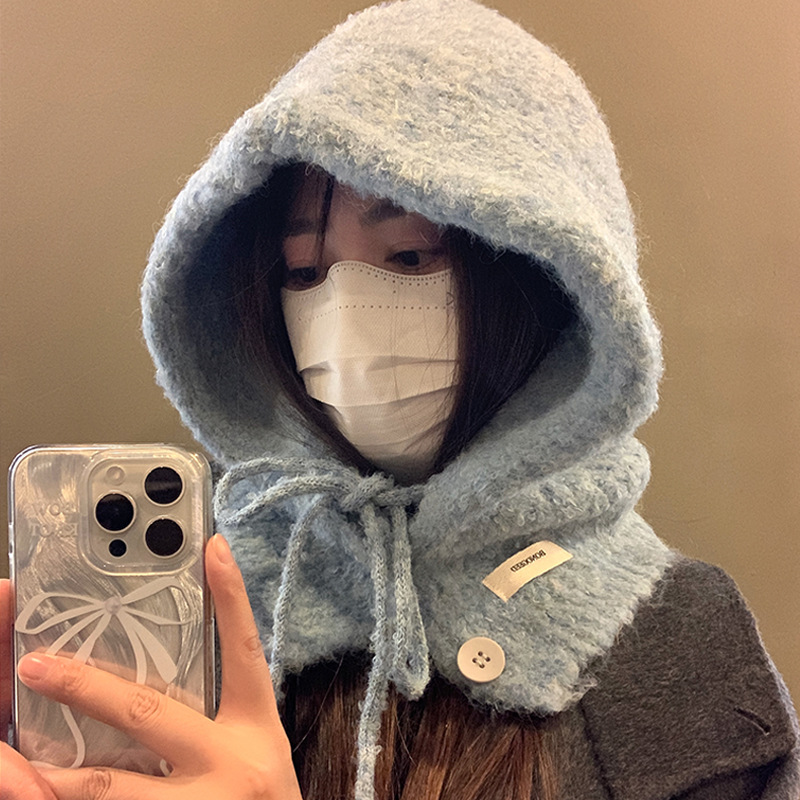 블루 발라 클라 바 모자 여성의 가을과 겨울 모자 스카프 원피스 울 블렌드 니트 따뜻한 귀 보호 캡