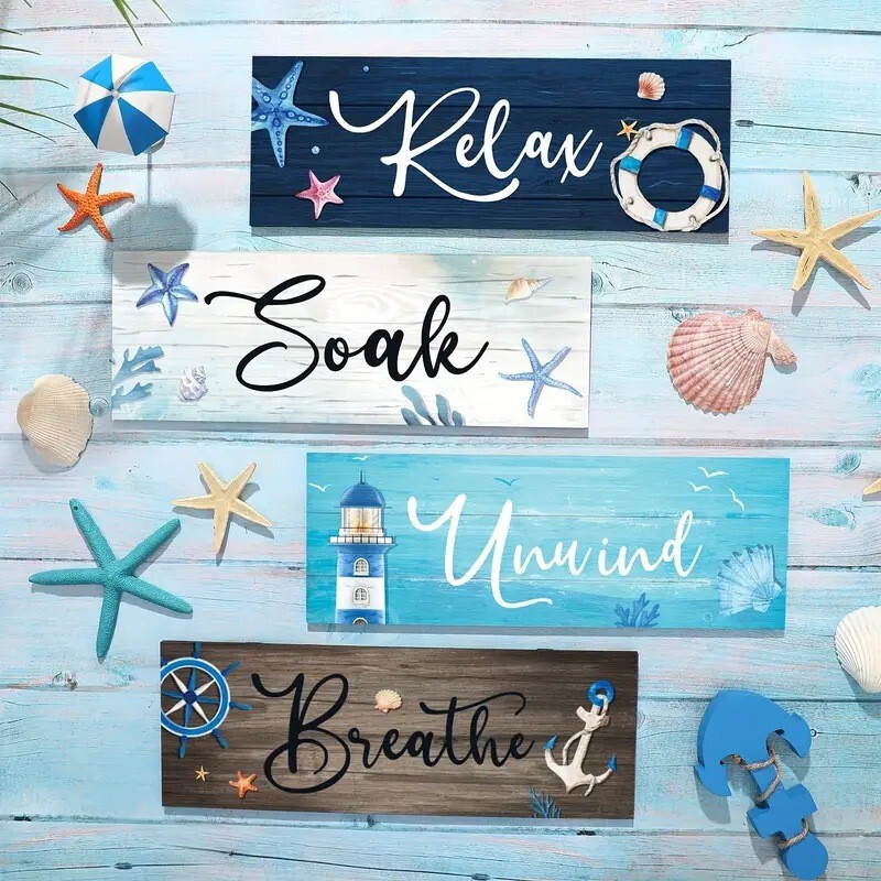 Cross-Border New Product Coastal Country Style Bathroom Sign Wooden Wall Hanging Home Decoration Gift