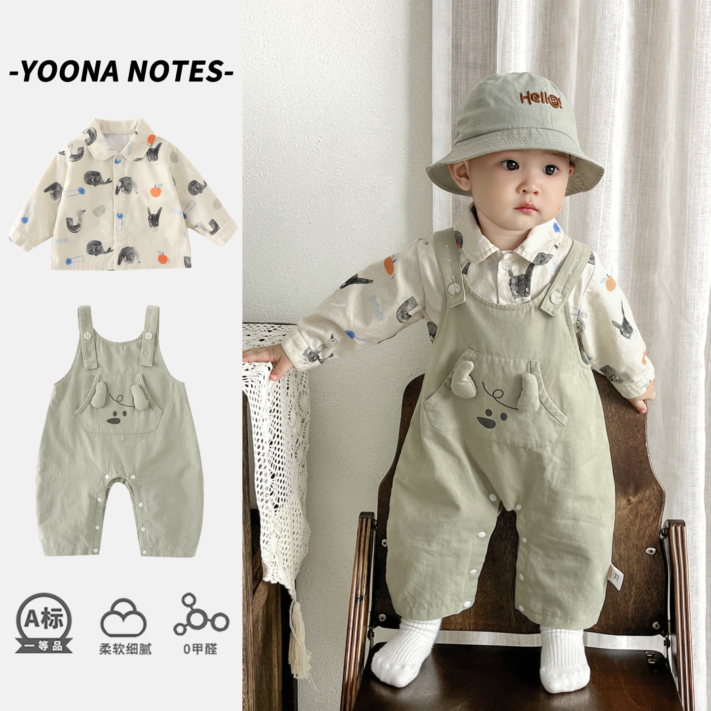 Baby Boy Clothes, Autumn Overalls Suit, Cartoon Cute Baby and Toddler Spring and Autum Outing Style Two-Piece Set
