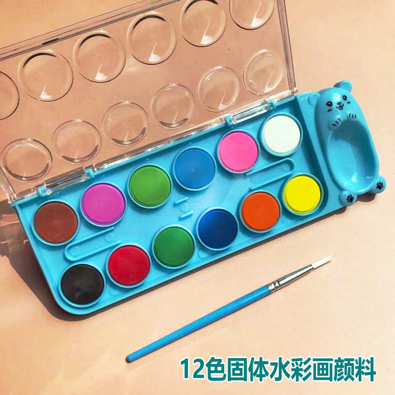 Little Carney 12 Color Solid Watercolor Gouache Pigment Student Beginner Powder Cake Art Solid Watercolor Pigment 9920