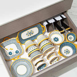 日式高颜值碗碟套装盘子碟子陶瓷碗汤碗饺子盘米饭碗家用陶瓷餐具