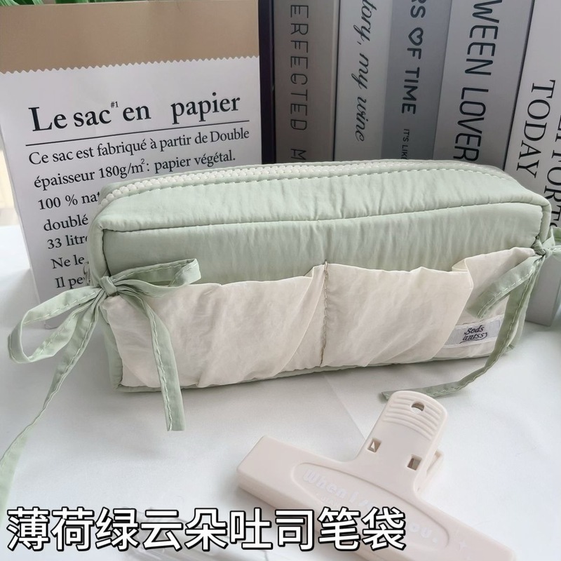 云朵吐司蝴蝶结笔袋高颜值初高中学生大容量文具盒铅笔收纳袋跨境|undefined