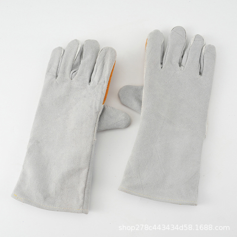 牛皮加长款电焊手套防烫柔软长款焊工牛皮耐磨隔热耐高温防护手套