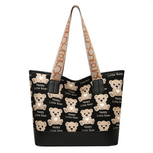 Japanese capacious shopping bag, one-shoulder bag, school bag, with little bears, Korean style