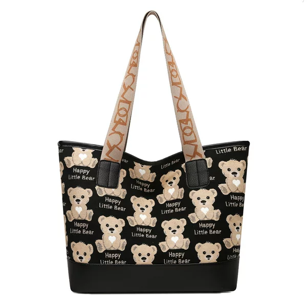 Japanese Style Large Capacity Canvas Bag Women's Portable Shoulder Bag Work Commuter Student Schoolbag Bear Bag Trendy Korean Style