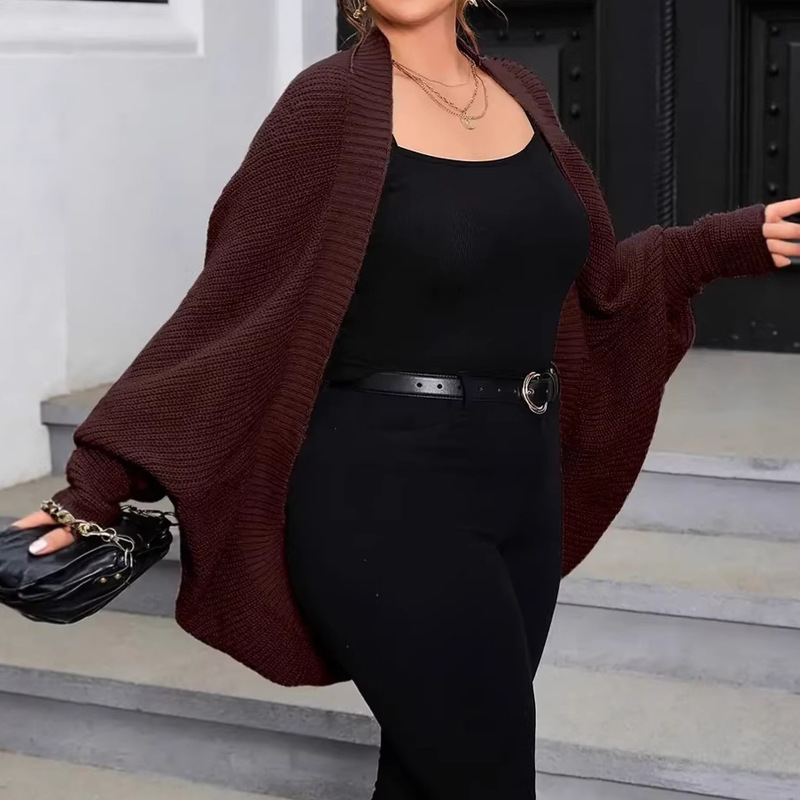Ins Hot Selling New Plus Size Women's Bat Wing Sleeve Knitted Cardigan, Casual Cardigan Autumn and Winter Cardigan