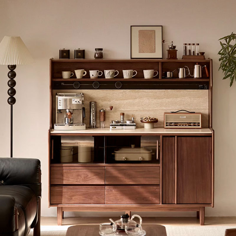 North American Black Walnut Solid Wood High Sideboard Nordic Simple Restaurant Wall-Mounted Integrated Bar Slate Storage Cabinet