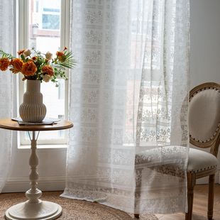 White lace flower jacquard curtain finished gauze curtain living room balcony bedroom non-perforated curtain cross-border finished curtain