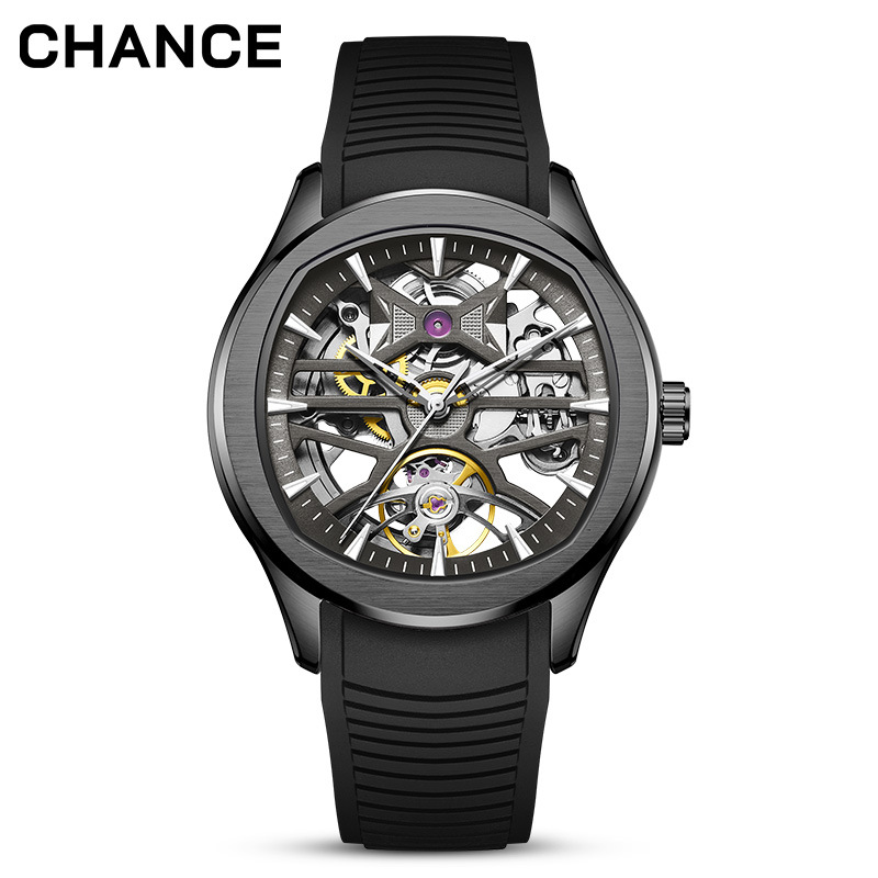 Montre mécanique automatique squelette pour homme, aiguilles lumineuses, fond transparent_voghion.com