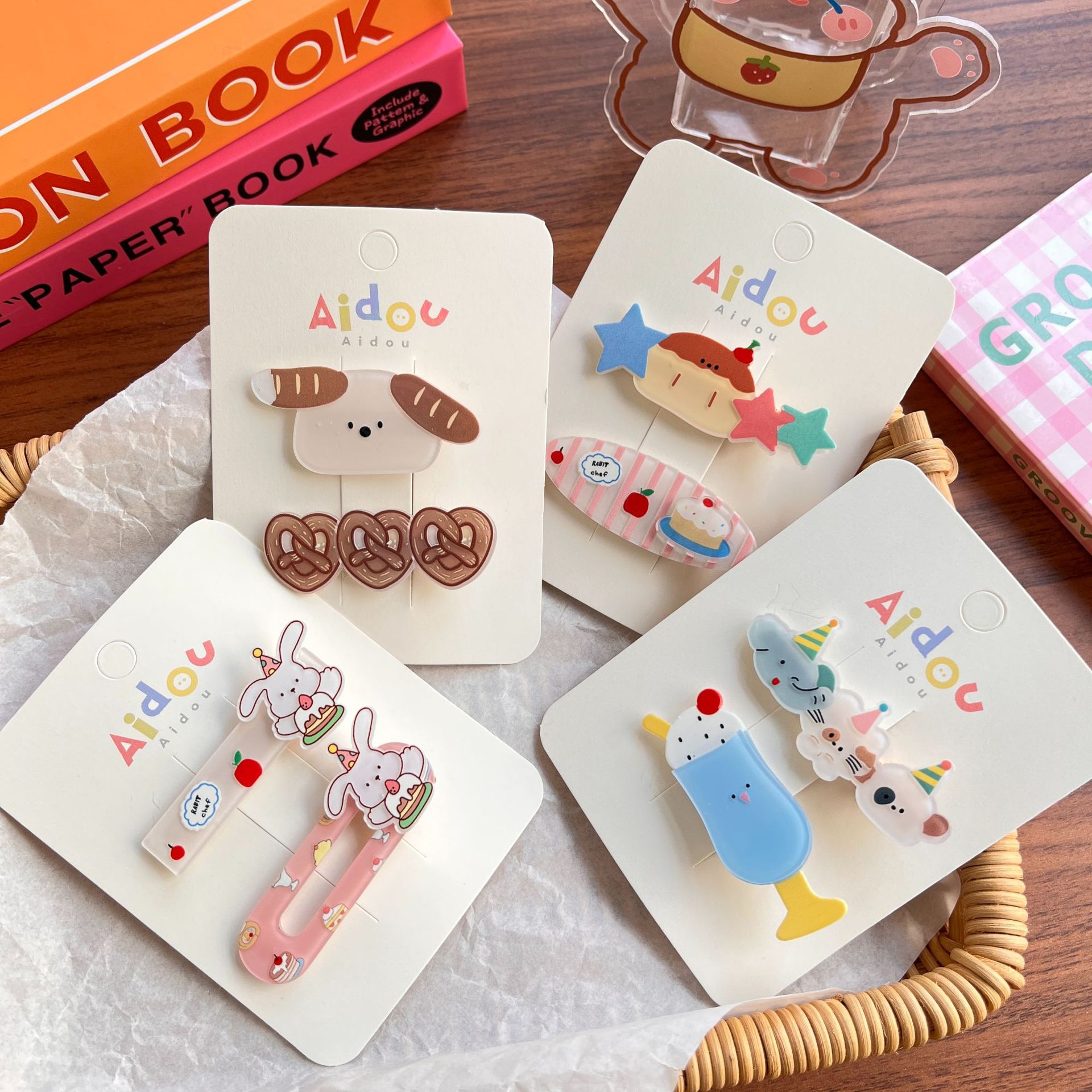 2個裝 亞克力卡通髮夾可愛少女心鴨嘴夾碎發劉海夾邊夾發卡髮飾品