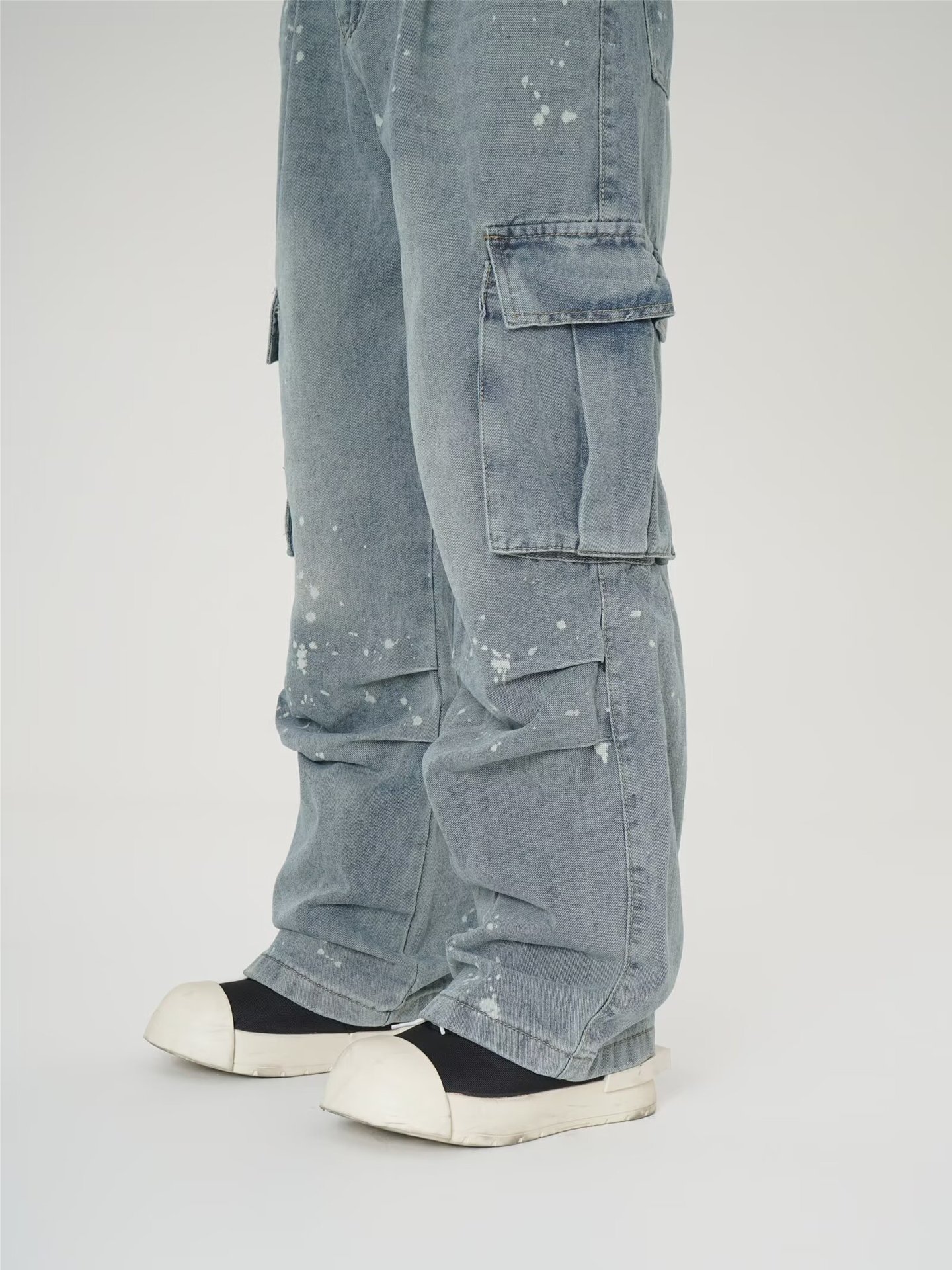 Vintage Cargo Jeans für Herren – Distressed Multi-Pocket Streetwear Hose mit Farbspritzern & Oversized Fit (S-XXXL) – Grunge Revival Essential_voghion.com