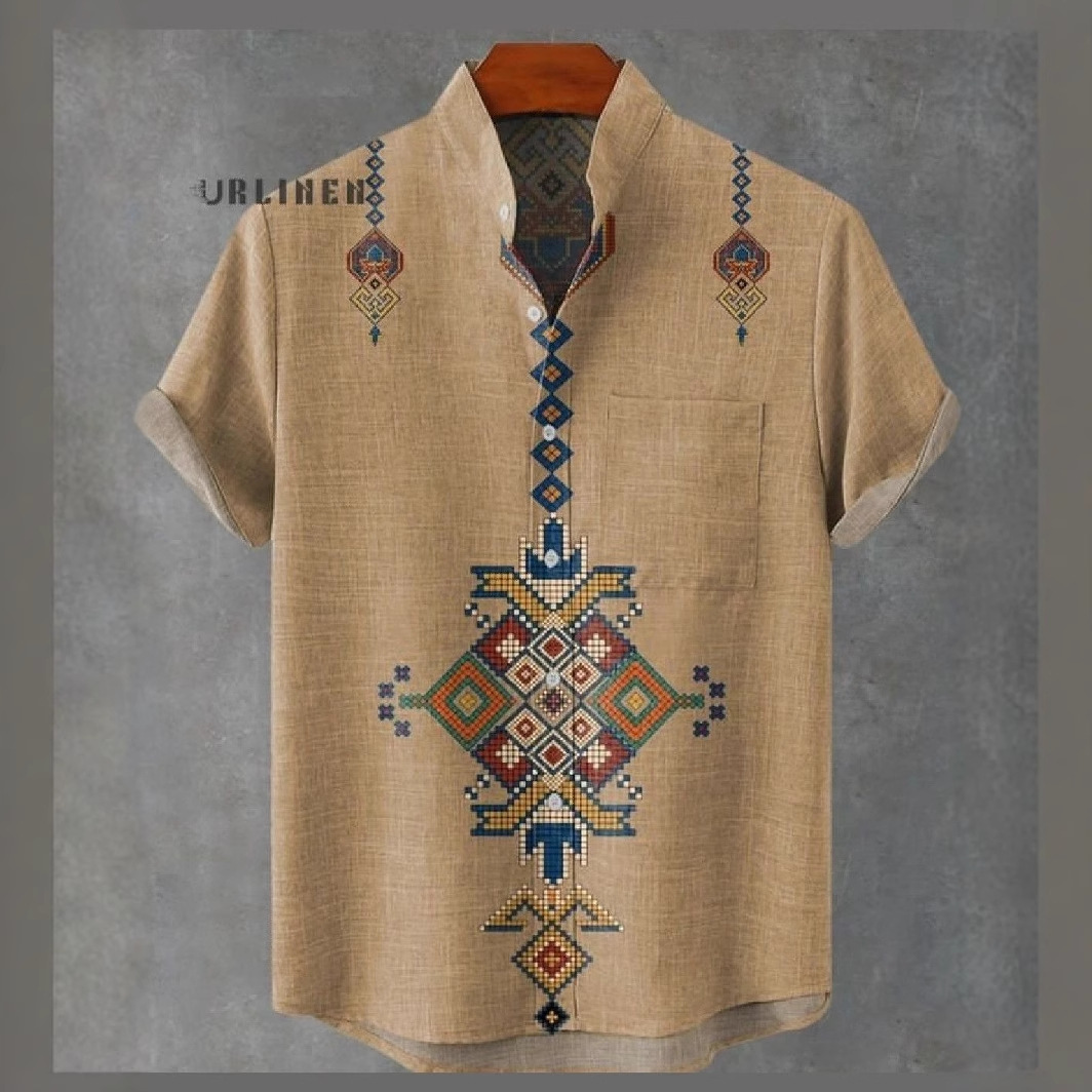 2025 Amazon Europa y América nueva moda transfronteriza casual todo fósforo cuello alto camisa de manga corta para hombre MB1