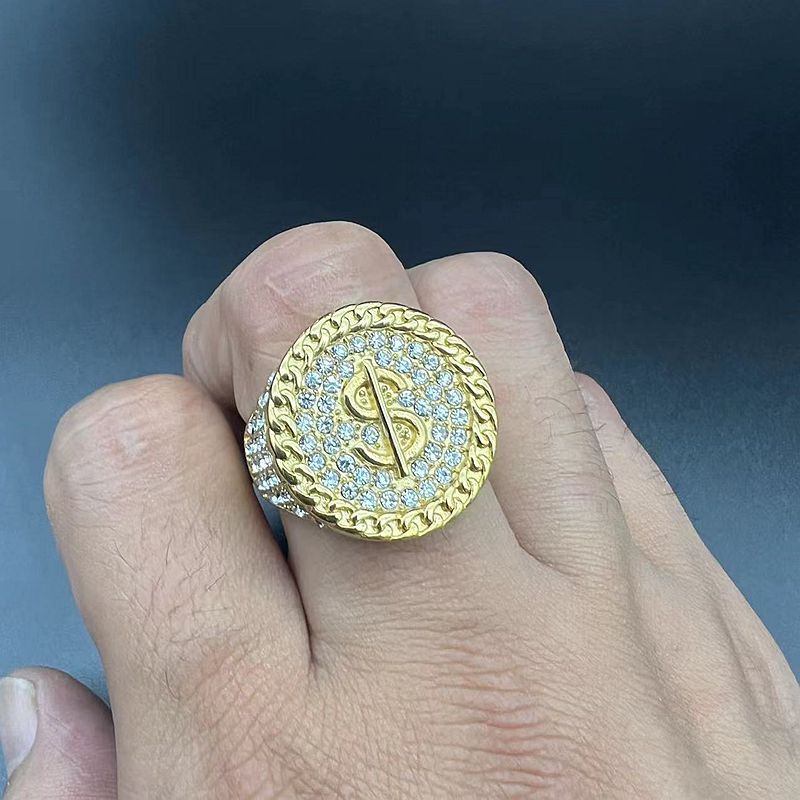 Men'S Gender Inlay Design 1 Piece Hip-hop Geometric Titanium Steel Inlay Rhinestones Men's Rings