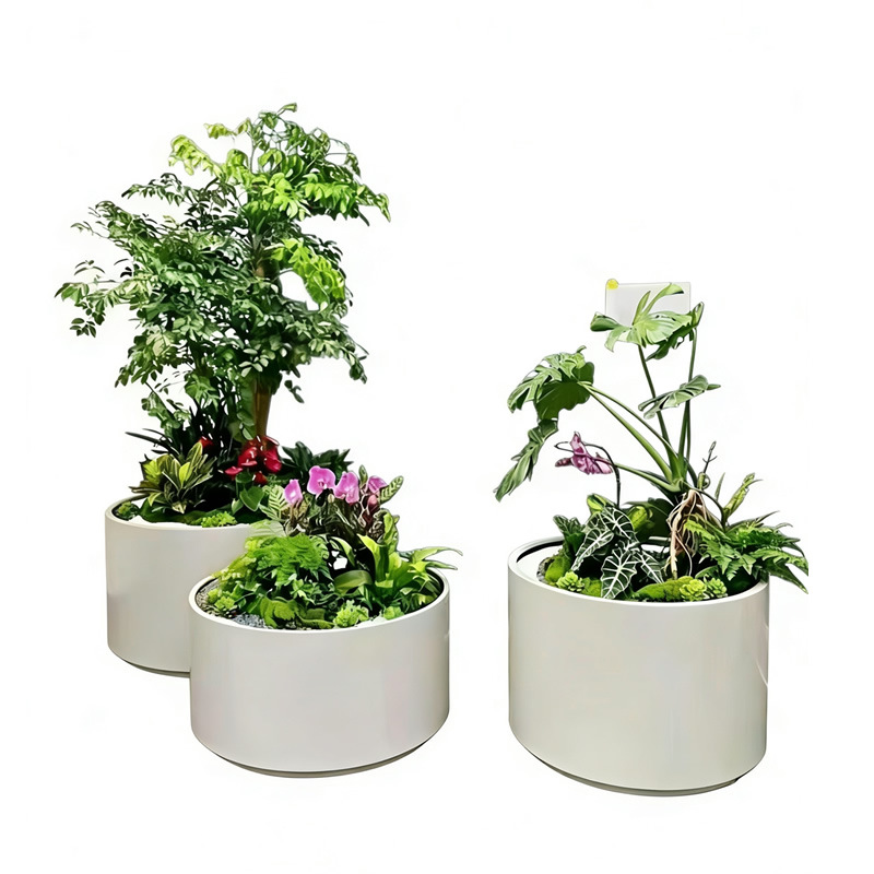 Personalizado al aire libre caja de flores de acero inoxidable cerca al aire libre colocado calle canal de flores rectangular maceta de ventas cama de flores cuadrada