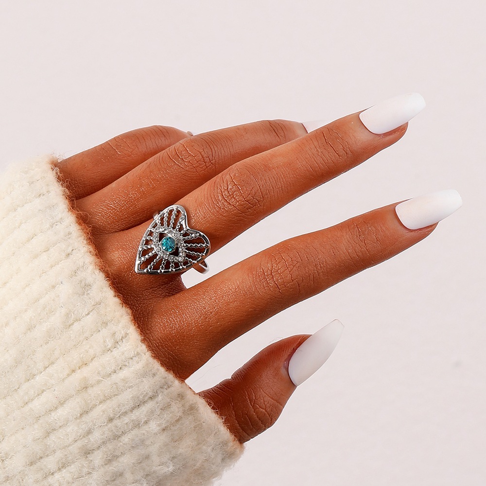 Fashion Heart Shape Eye Stainless Steel Inlay Zircon Open Ring 1 Piece