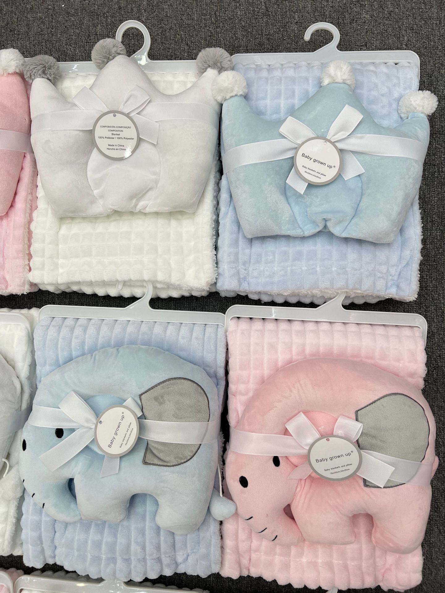 Baby Cashmere Blanket U-Shaped Pillow 2 Set de dos piezas suave y gruesa estilo Elephant Crown colcha de bebé