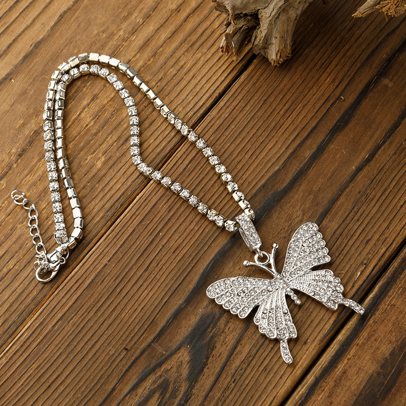 simple diamond chain creative mix full diamond butterfly pendent necklace