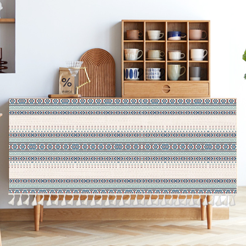 Ethnic Style Miscellaneous Rack, Ugly Curtain, Cabinet Wardrobe, Simple Stripesd Blocking Dustproof Curtain, Self-Adhesive Short Curtain Velcro