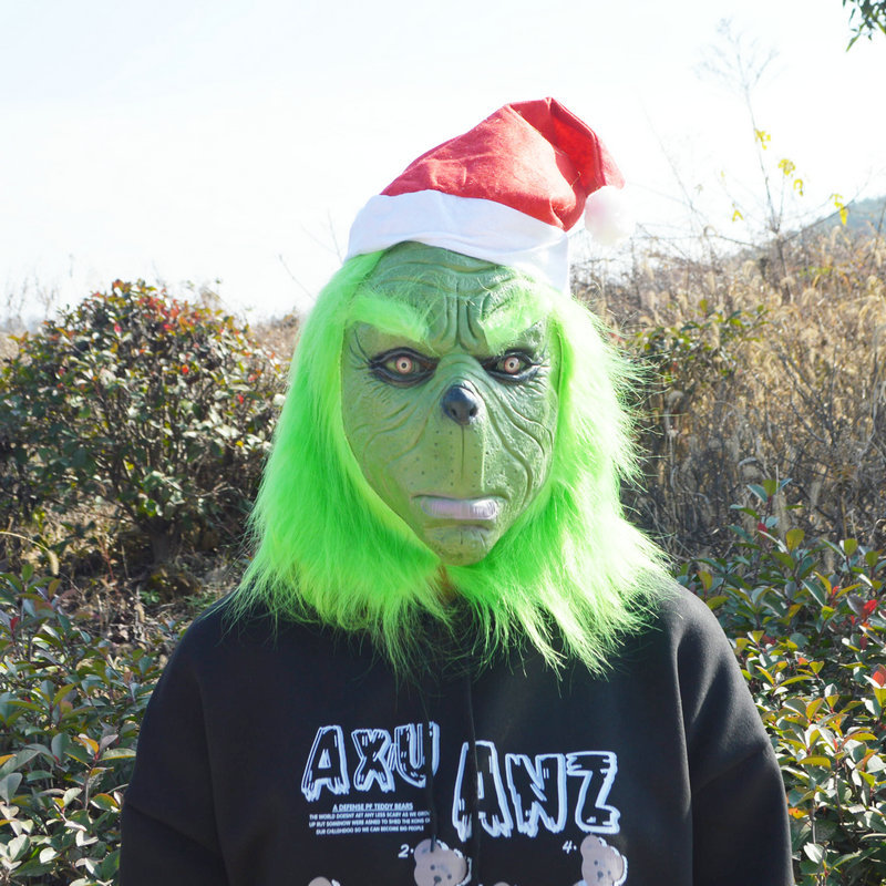 圣诞绿毛怪面具怪杰格林奇头套面罩舞会扮演影视周边表演直播道具