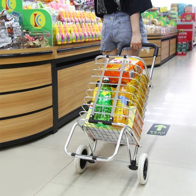 Portable Grocery Cart for Home Use, Supermarket Shopping Cart, Lightweight Foldable Trolley for Elderly Climbing Stairs, Pull Rod Handcart