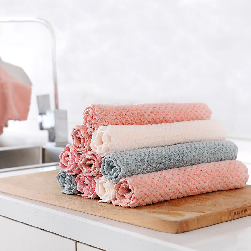 Kitchen Rag Pineapple Grids Dish Towel Household Thickeneded Absorbent Rag Housekeeping Cleaning Non-stick Oil Dishcloth