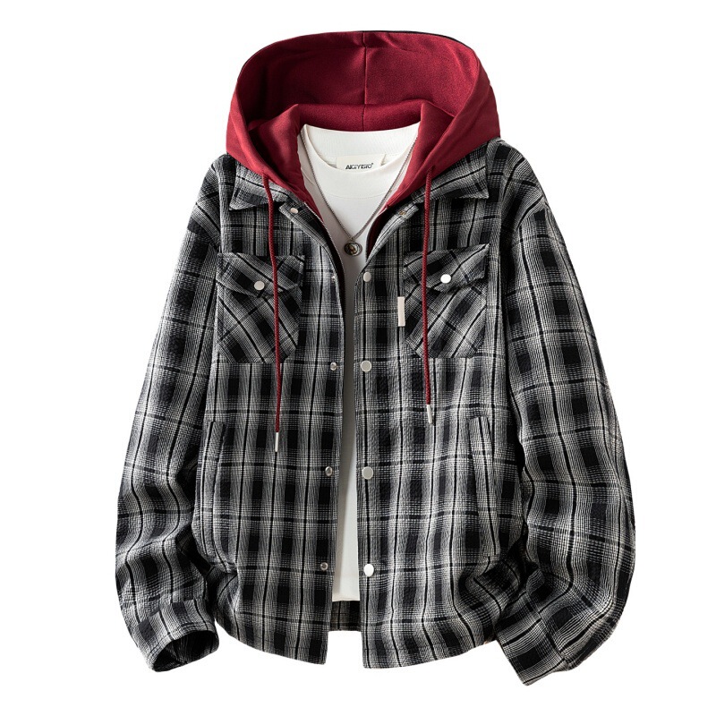 Men's American-style workwear jacket, loose fit, turn-down collar, lightweight, spring and autumn trendy brand, plus-size sports coat, bubble pattern