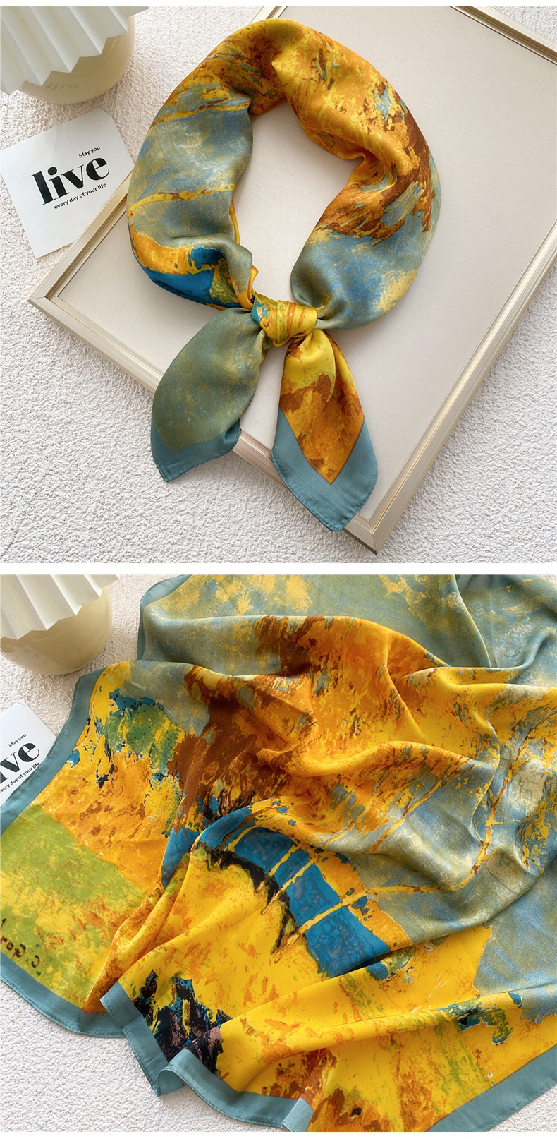 50g Weight Silk Scarf Classification Travel Occasion Silk Material Unisex Gender Printing Design Sweet Style Grey, Red, Green, Blue, Yellow, Black Color Unisex Sweet Silk Printing Silk Scarf 11