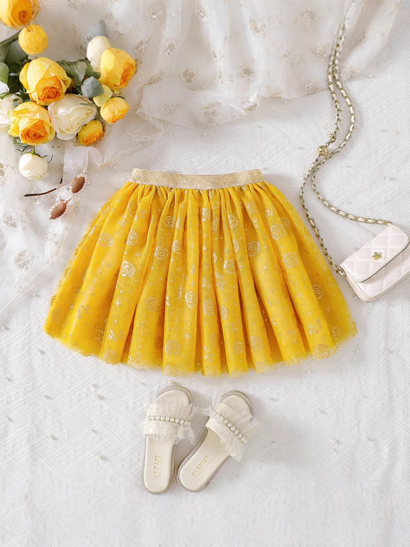 Niñas falda de mitad de corto, falda corta de niños, falda de aire de primavera, falda de nieve de malla de verano