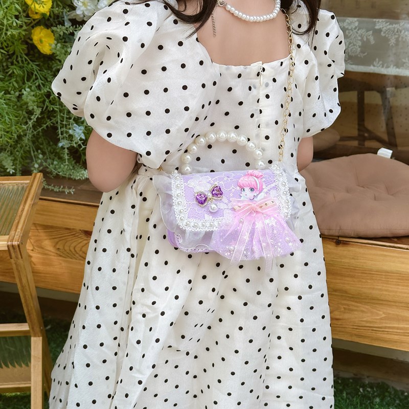 Nuevo arco de princesa bolso infantil caricatura lindo pequeño viento perla bolsa de mano pequeña niña hombro mochila