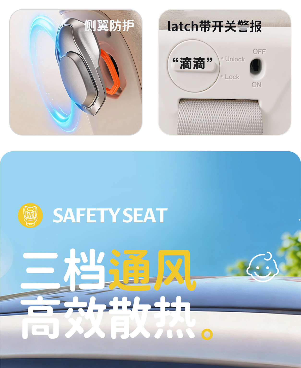 Animame Kids Safety Seat Ventilated and Heated Baby Safety Seat 360 Rotation 4-12 Years Old Safety Seat 416