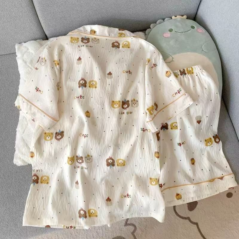Impresión de dibujos animados pareja pijama mujer verano nueva ropa de hogar suelta dormitorio de estudiantes pantalones cortos de mangas cortas dos piezas set