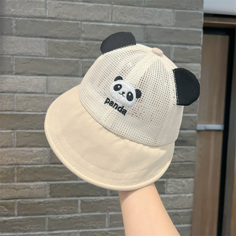 Sombrero de bebé lindo panda verano delgado transpirable sombrero de pescador de malla completa para hombres y mujeres, sombrilla para niños pequeños, sombrero de lavabo de protección solar