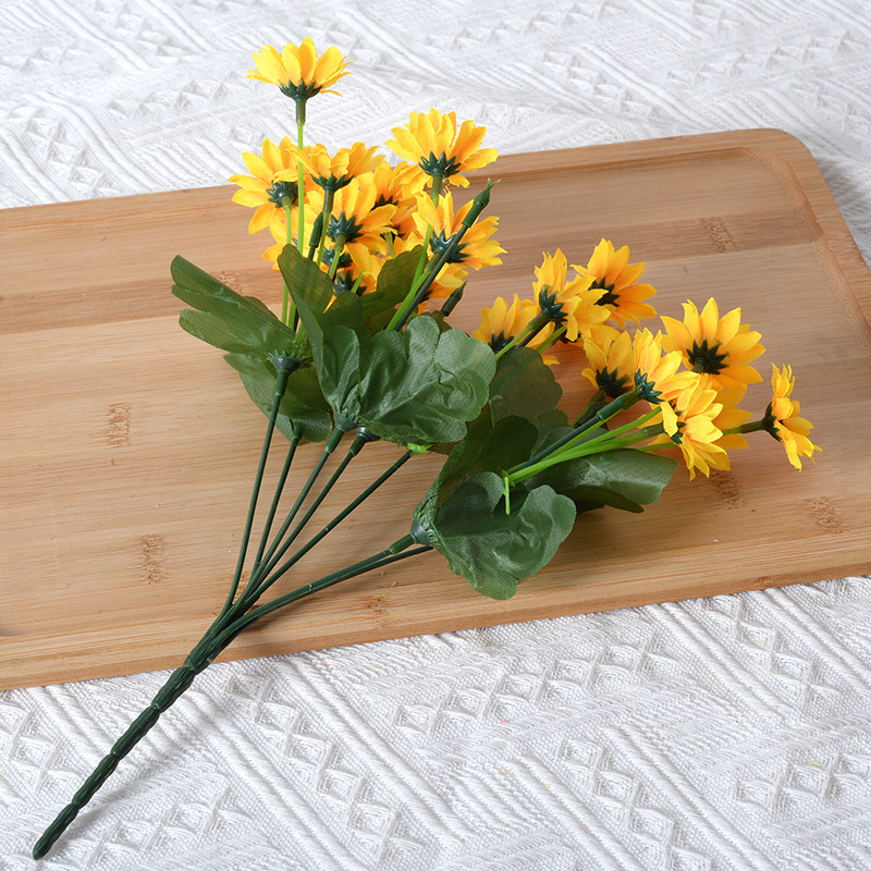 22-Cabeza de girasol flor artificial boda decoración del hogar artificial flor artificial girasol flor de seda fábrica al por mayor