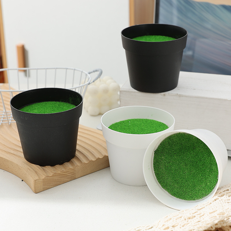 仿真塑料假花小白盆带泡沫青苔小花盆花束插花搭配迷你小花瓶批发