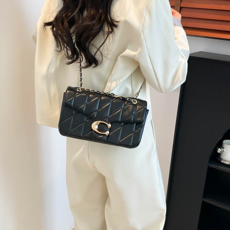 2025新型cボタン女性酒神包ファッション質感菱格刺繍糸潮流チェーンシングル肩斜め掛けハンドバッグ|undefined