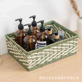 跨境手工编织收纳篮方形厨房蔬菜水果储物篮桌面杂物零食置物筐