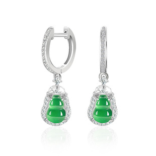 Natural A goods jade sun green earrings gourd earrings ice jade stone S925 silver inlaid women's high-end fashion earrings