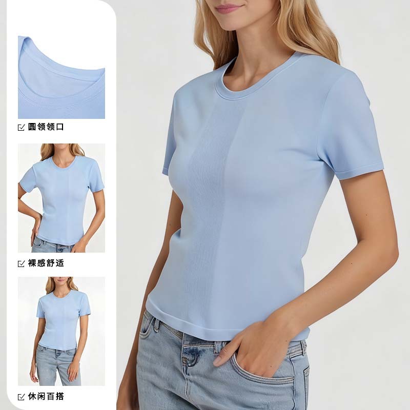 跨境欧美新款收腰运动短袖女 休闲宽松跑步瑜伽服透气健身T桖背心|undefined