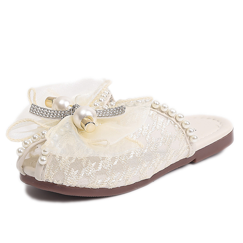 Niñas zapatillas de malla de encaje de verano nuevas zapatillas infantiles caseras niñas zapatillas de cabeza de perla princesa