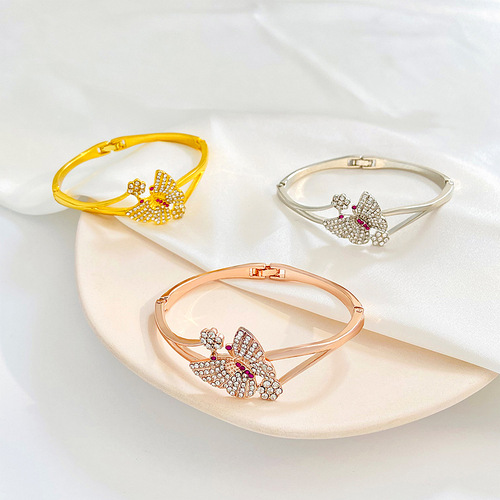 European and American retro full diamond butterfly bracelet for women ins fashion creative niche design butterfly love flower bracelet bestie bracelet