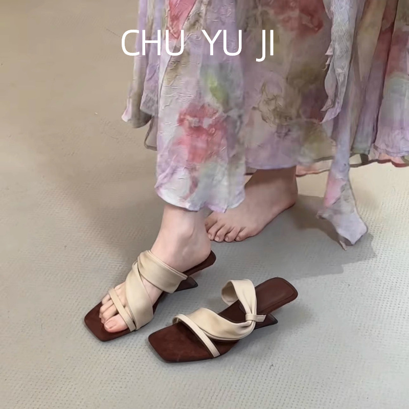 컬러 매칭 복고풍 뜨거운 소녀 바람! 여성 한국식 오픈 토 하이힐 샌들