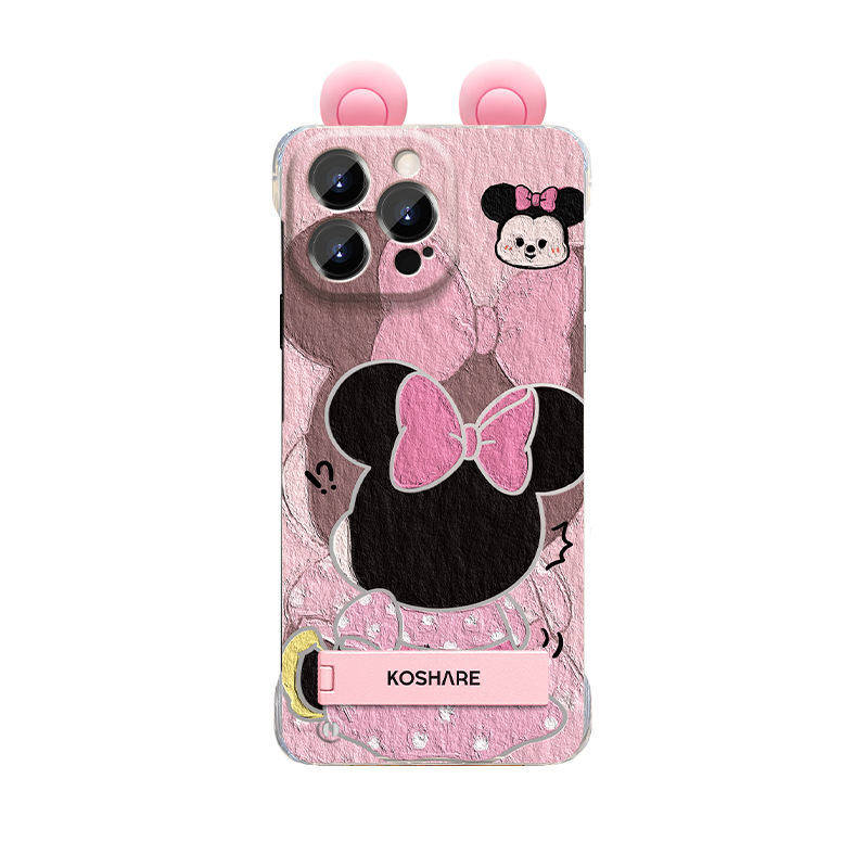 かわいいネズミの耳のスタンドはリンゴ13PROMAXの携帯電話のケース15/14の透明なフレーム12の転倒防止Xを適用します。|undefined