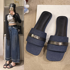 一字拖鞋女夏季外穿2025年法式平底涼拖鞋度假時尚涼鞋
