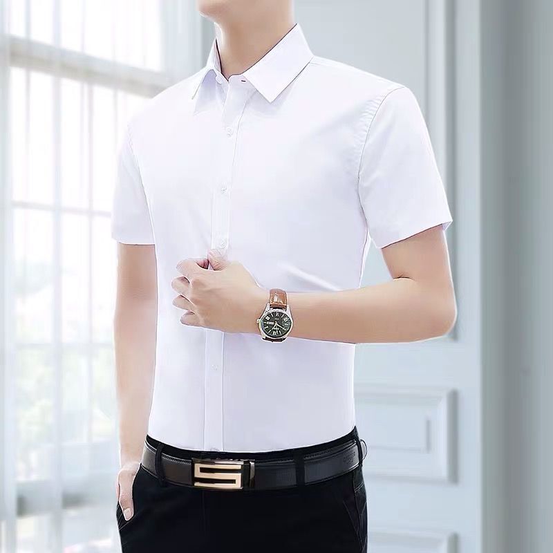 Spring and Summer White Shirt Men's Half-Sleeved Business Casual Korean Style Slim Black Workwear Short-Sleeved Groomsmen Shirt Professional Trend